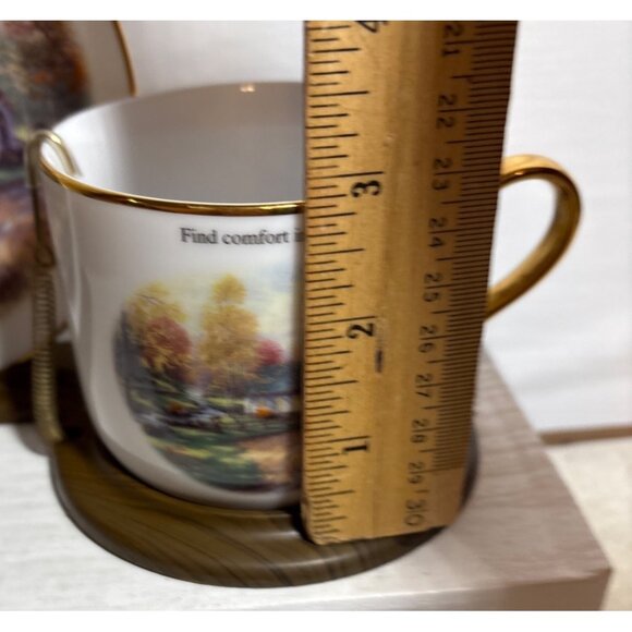 Thomas Kinkade The Aspen Chapel Cup & Plate Saucer Set Stand Telefrola Gift - Picture 9 of 10